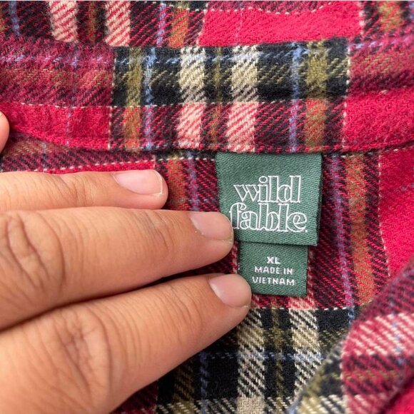 Wild Fable Dark Red Plaid Flannel Shacket Size XL Holiday Christmas Winter Cold - Picture 2 of 5